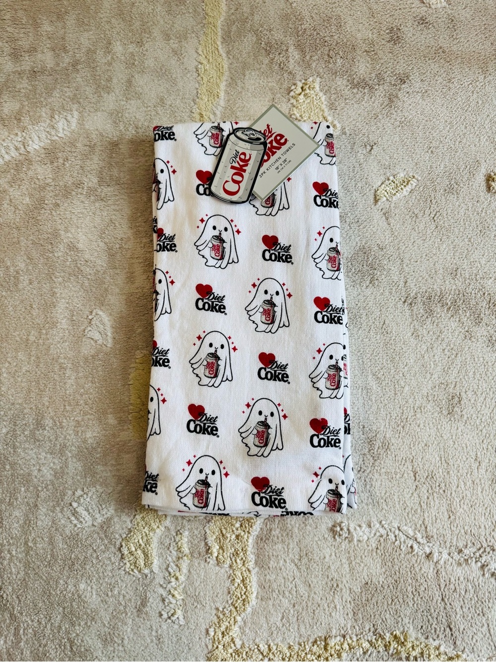 Ghost Diet Coke Print Kitchen Towel in White with Red & Black set of 2 NWT